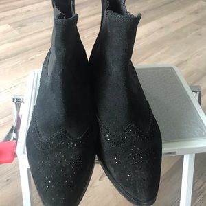 Suede black ankle boots with black gem detail